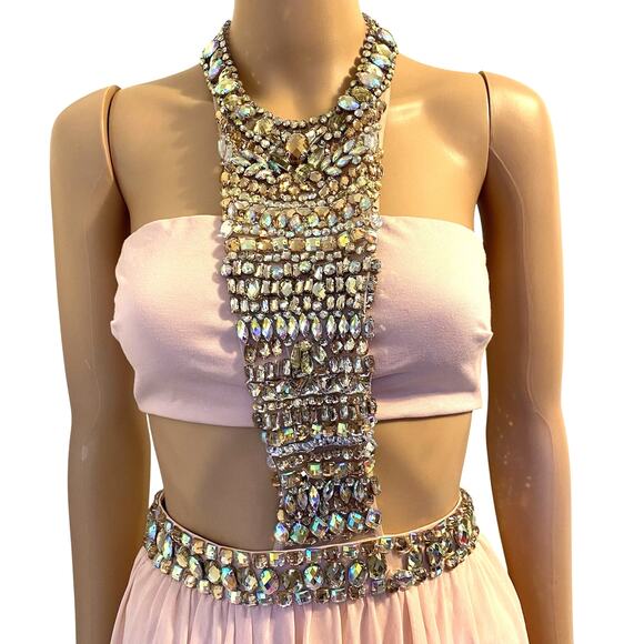 Bebe Jeweled Bandeau Gown MaxiDress PalePink Blush Prom HOCO Evening Party 2/XS - Picture 1 of 15